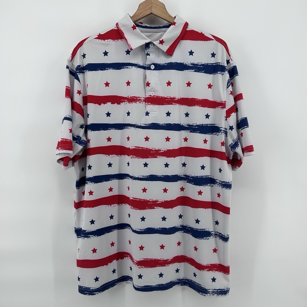 Royal & Awesome Golf Polo Mens‎ XL USA Flag Red White Blue Patriotic Americana